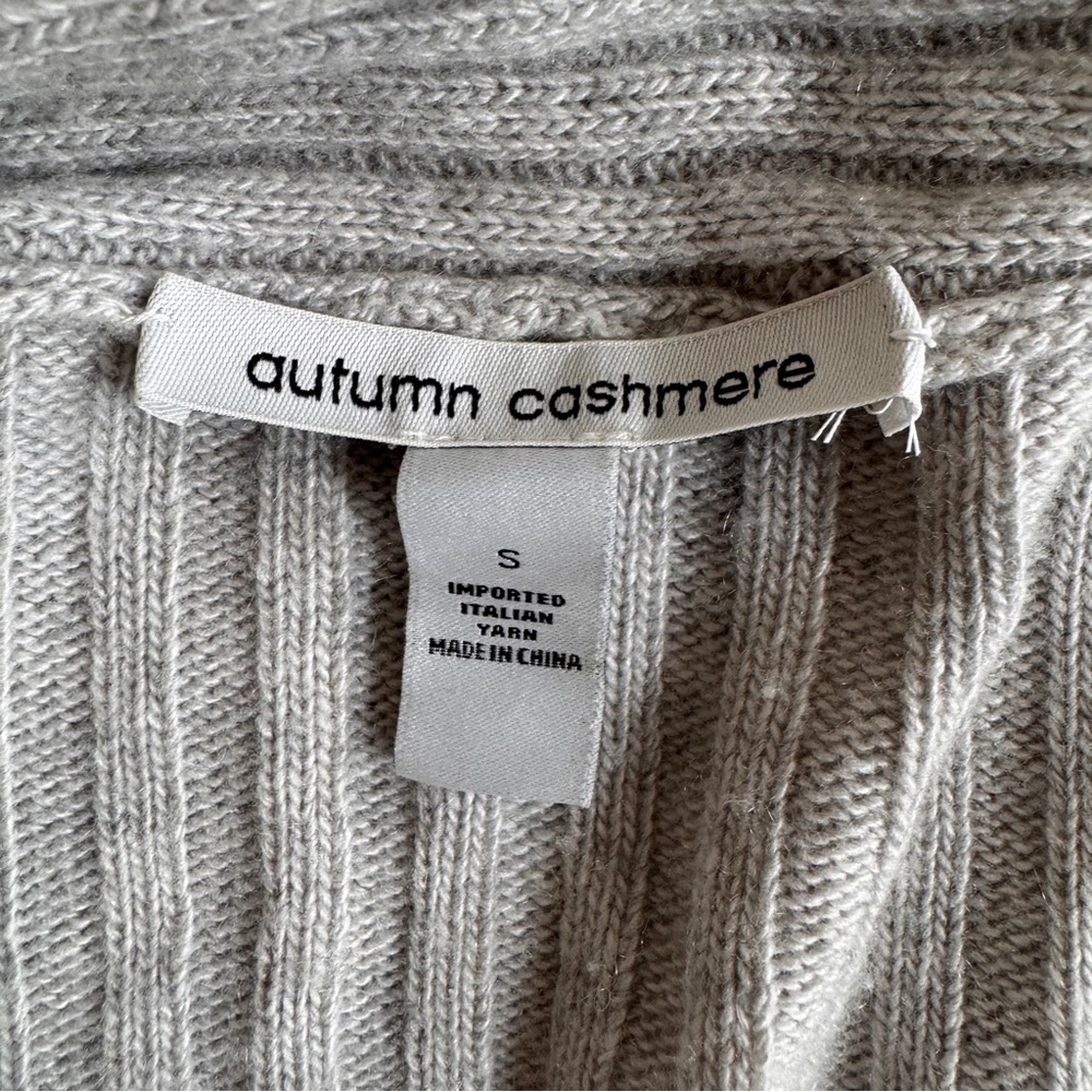 Autumn Cashmere Light Gray Open Front Ribbed Cashmere Cardigan Womens Size S - Picture 13 of 14